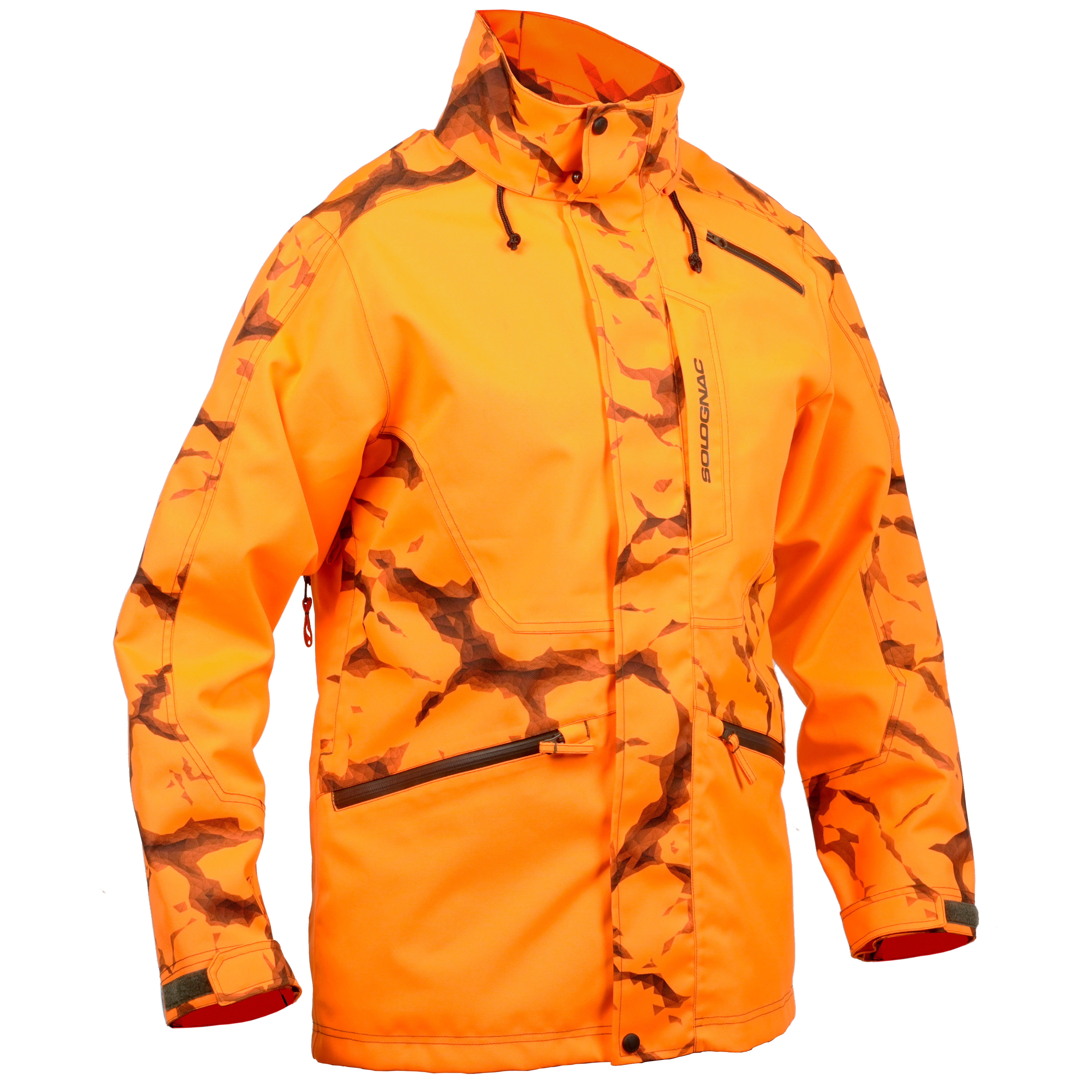Pánska poľovnícka bunda supertrack 500 nepremokavá odolná oranžová reflexná  3XL