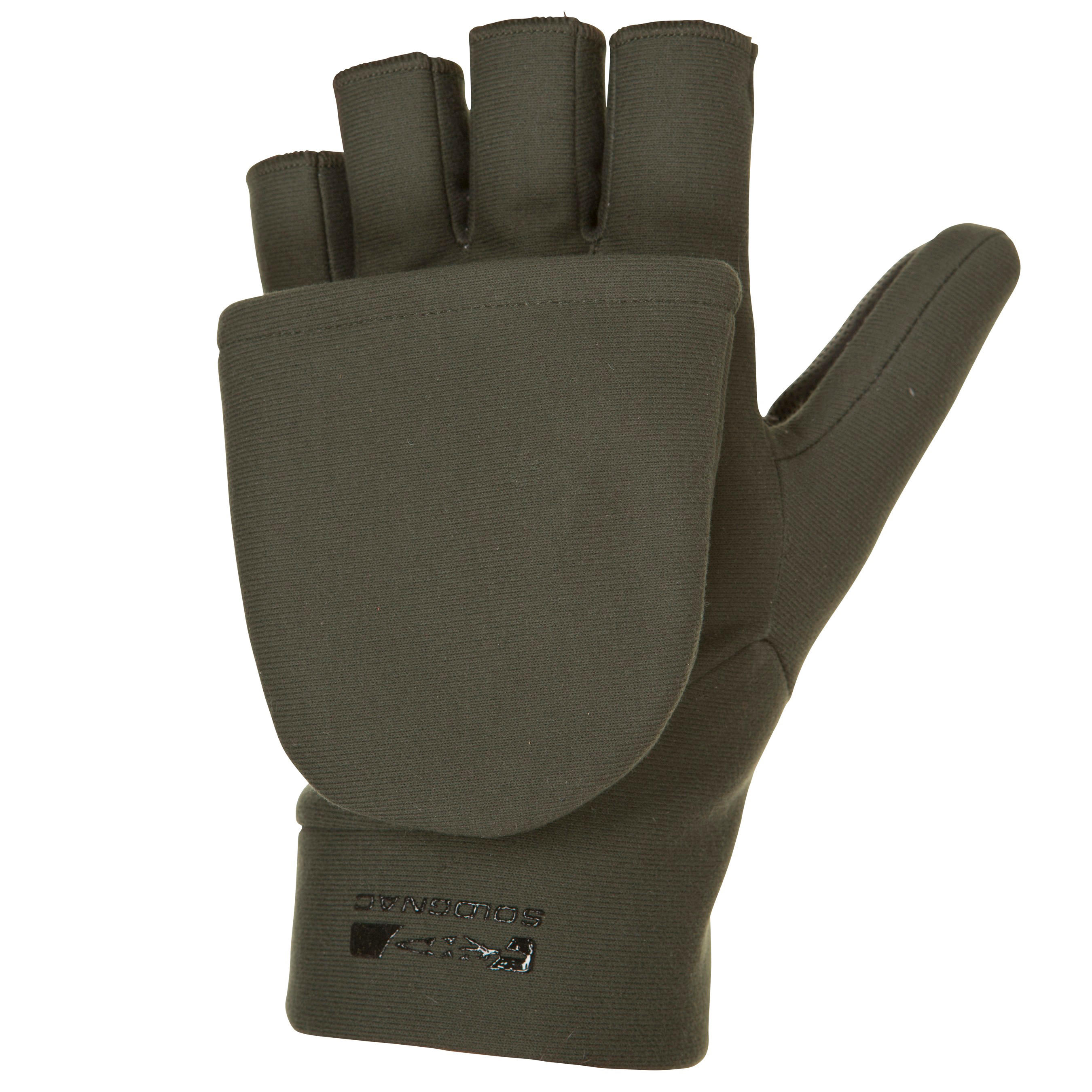 Poľovnícke softshellové rukavice 500 bez prstov zelené KHAKI XL-2XL