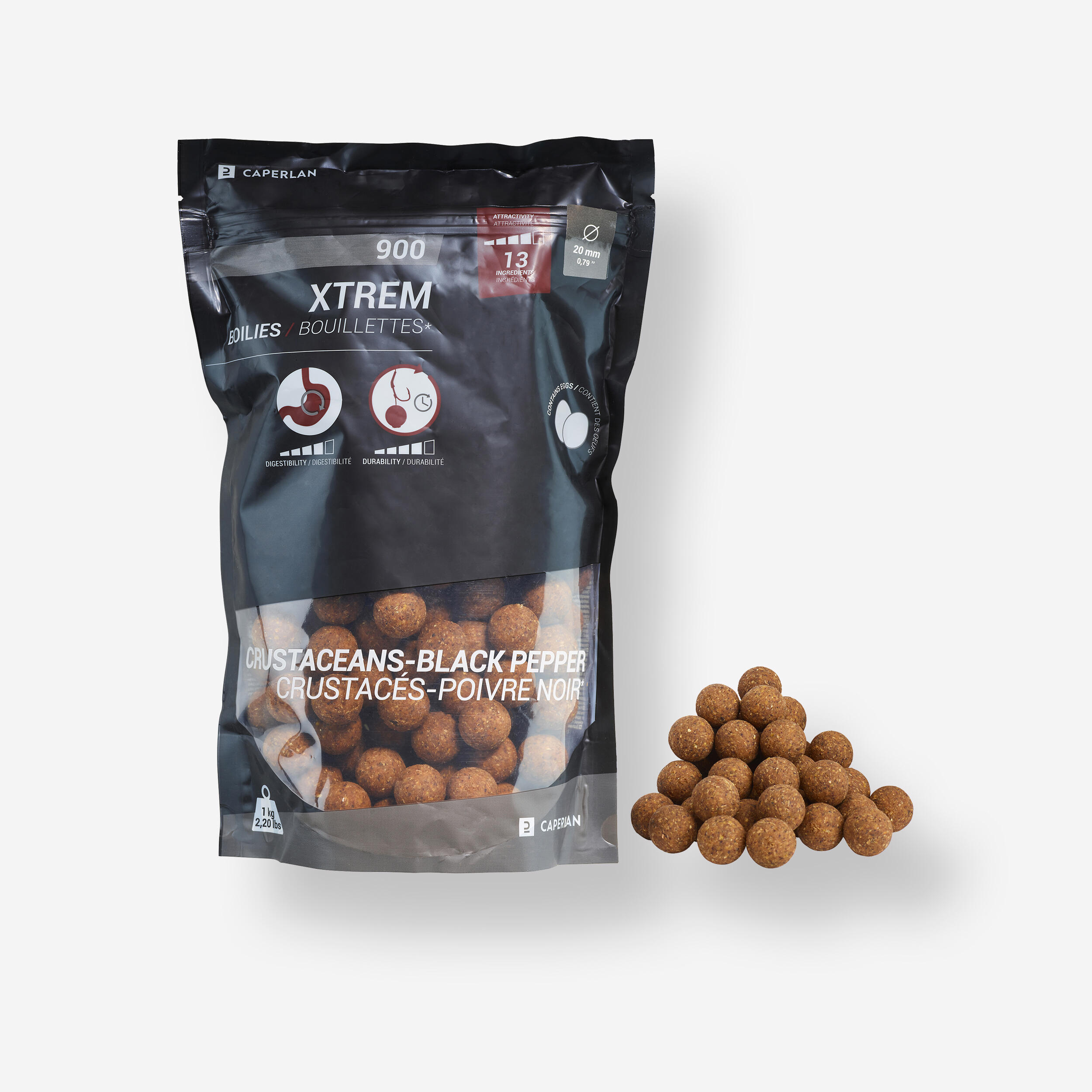 CAPERLAN Boilies na lov kapra Xtrem 900 20 mm 1 kg Kôrovce - Čierne korenie 229@1kg-CAPERLAN