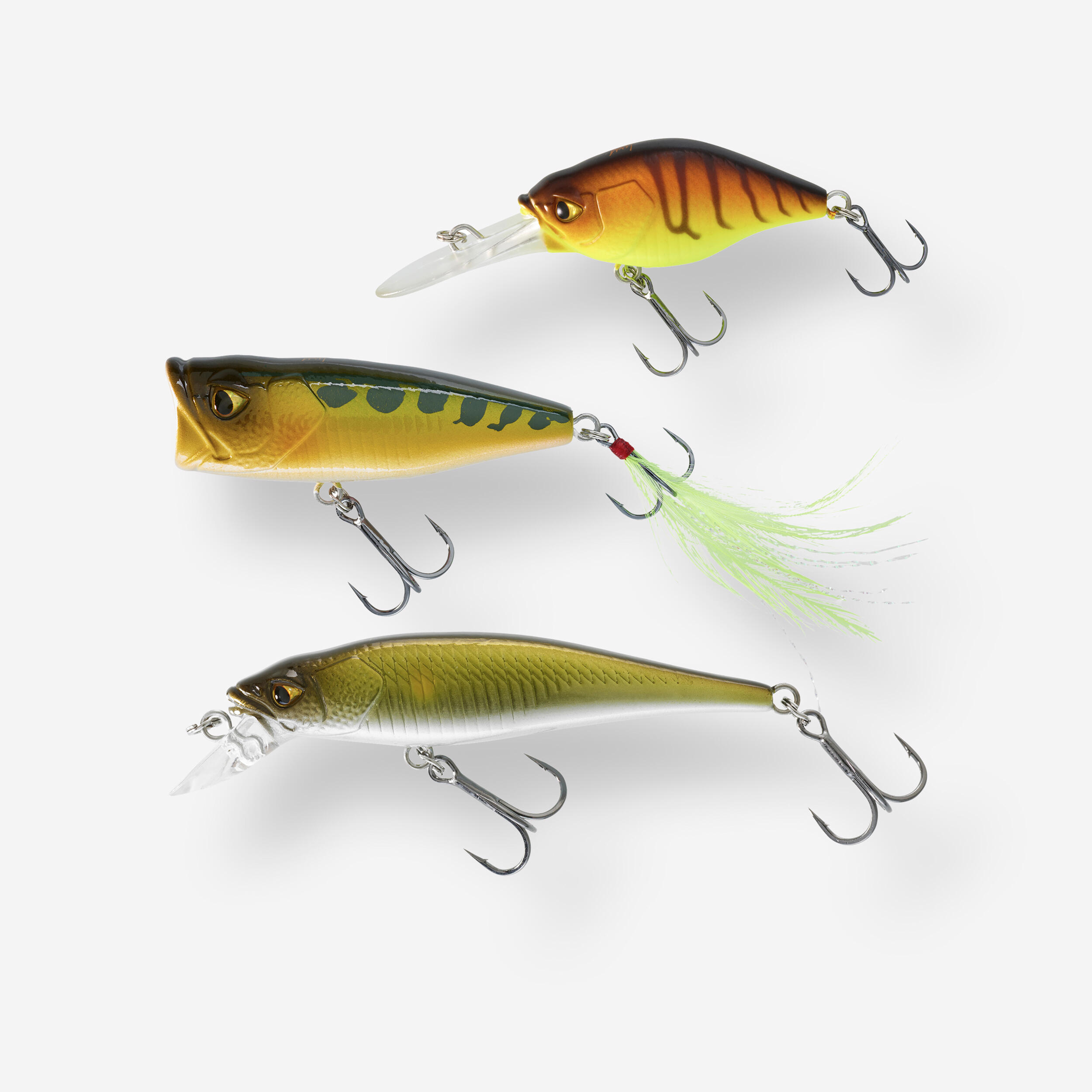 CAPERLAN Súprava woblerov popper minnow crankbait Okúň 3 PN na lov na nástrahy šedá-CAPERLAN